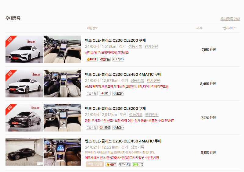 벤츠 GLE 중고차 가격 시세표 24년