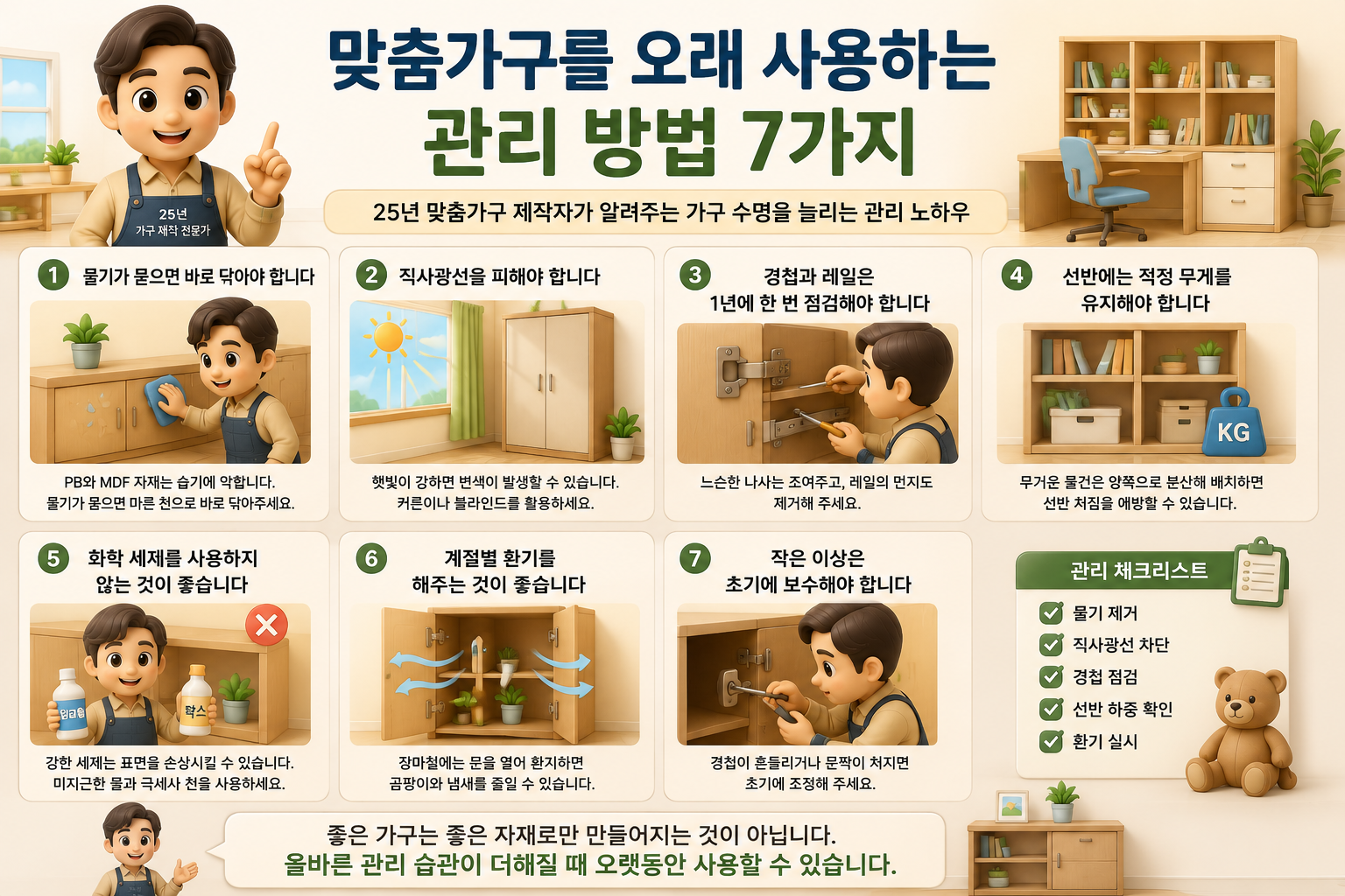 맞춤가구를 오래 사용하는 관리 방법 7가지