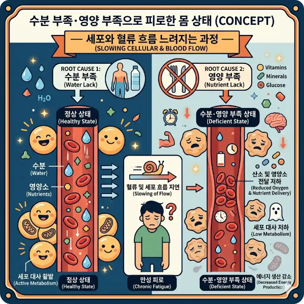 수분 부족&middot;영양 부족으로 피로한 몸 상태