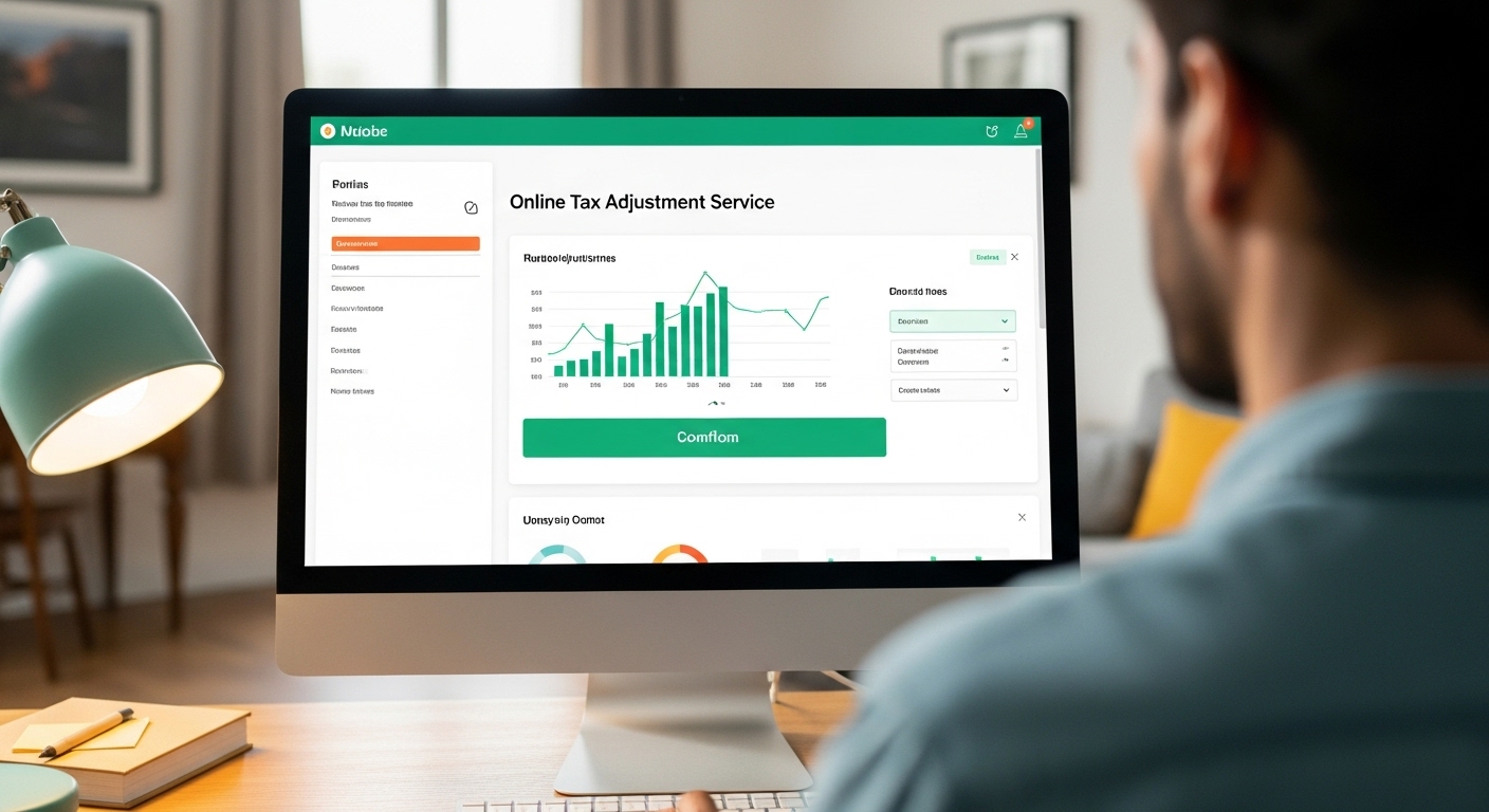 간소화된 온라인 연말정산 서비스 화면을 보며 확인하는 사람.