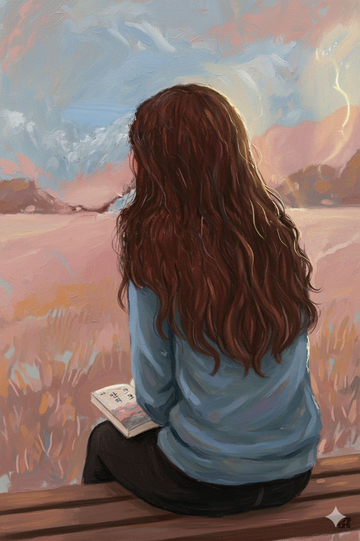 곰곰이 생각하는 청소년의 뒷모습 일러스트