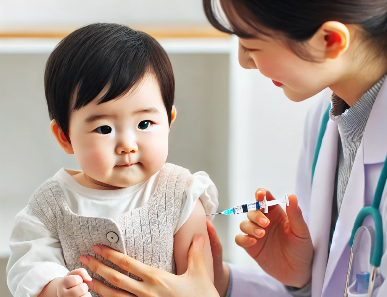 아기가 예방접종을 하고 있는 모습
