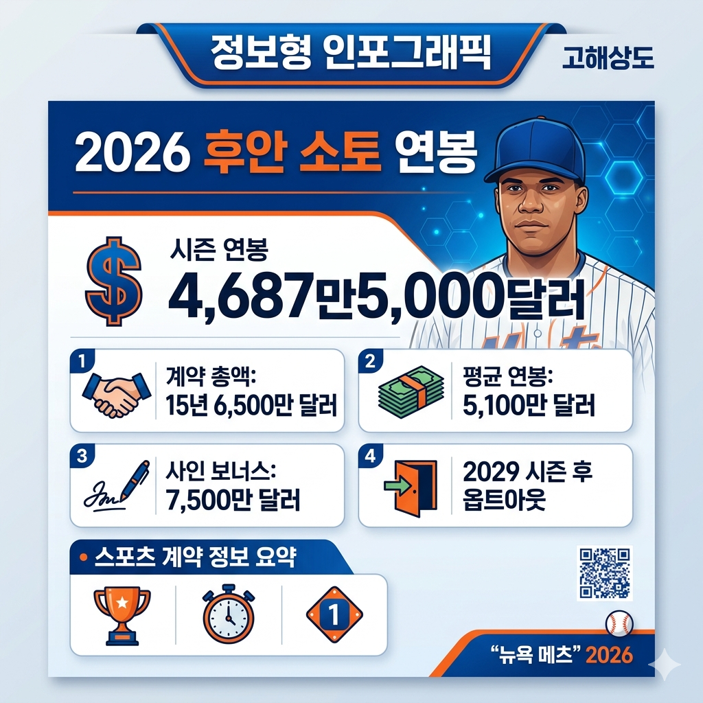 2026 후안 소토 연봉 총정리 메츠 계약 총액&middot;평균연봉&middot;옵트아웃 인포그래픽