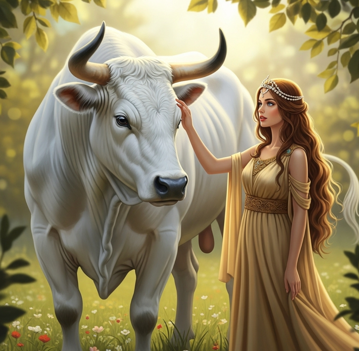 황소로 변해 에우로페를 유혹하는 제우스를 표현한 그림