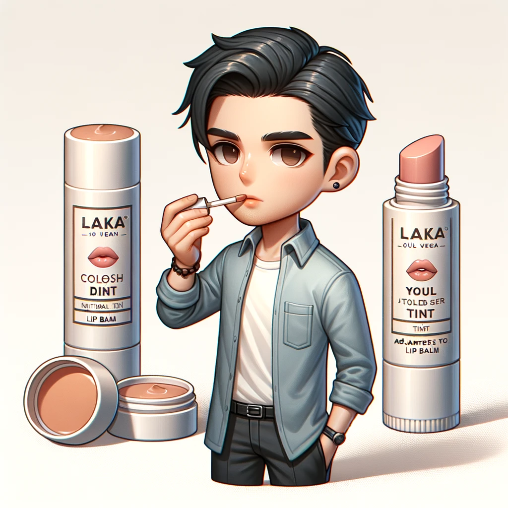 틴티드 립밤을 바르는 남성 캐릭터를 묘사한 이미지