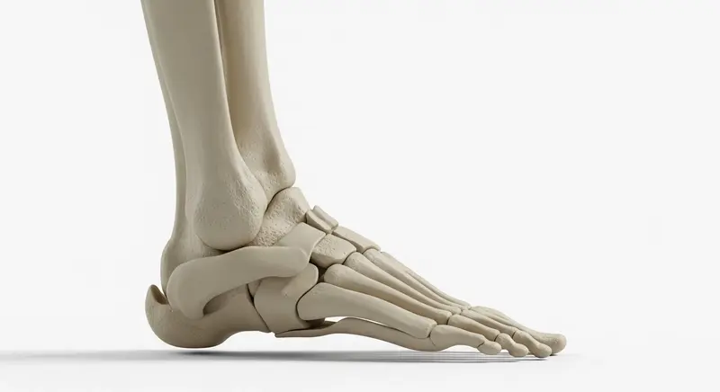 발목 뼈 구조와 인대 위치를 보여주는 해부학적 이미지, 발목 염좌 원인 이해에 도움