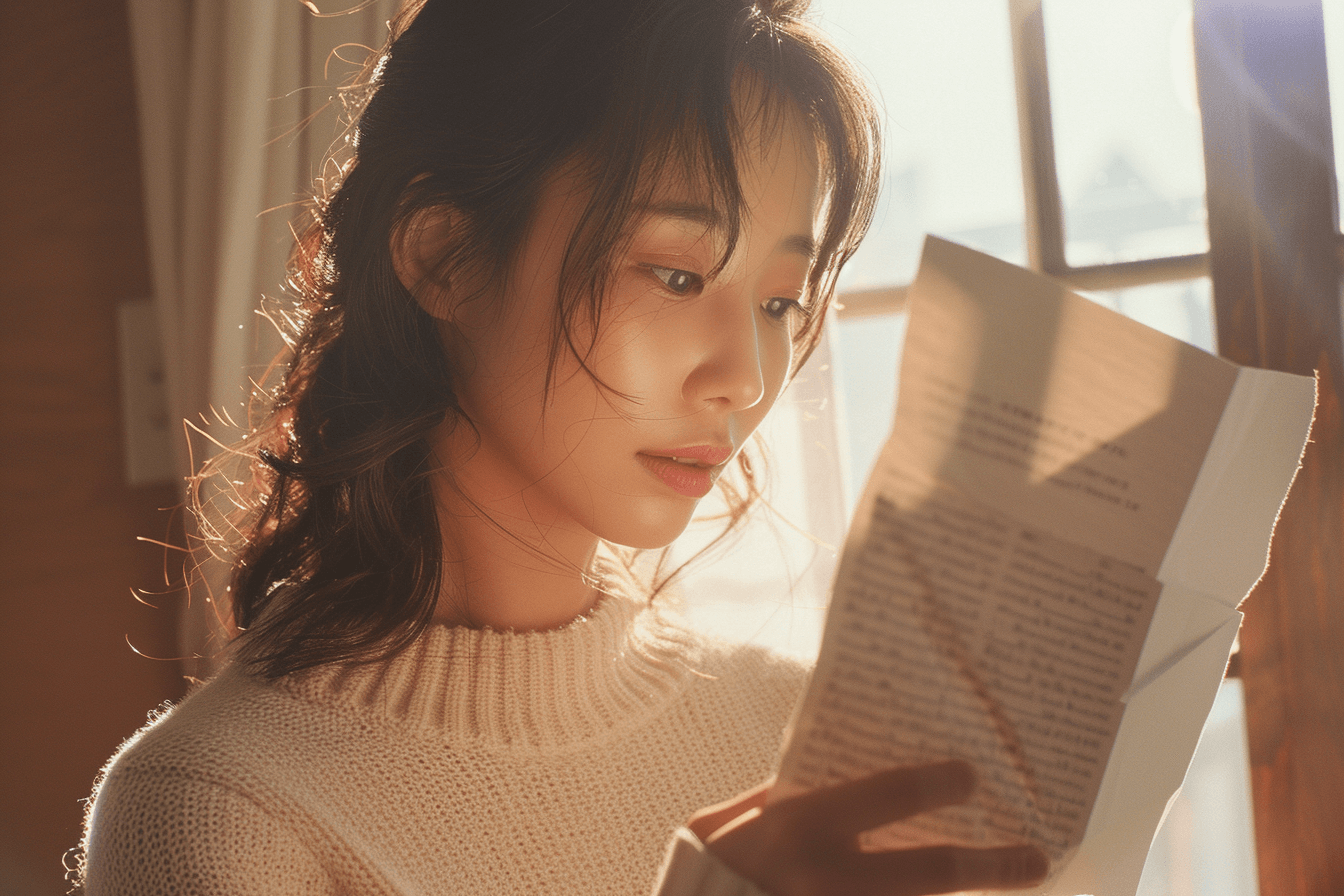 편지를-보며-슬픈-표정을-짓고-있는-여성