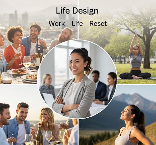 life design을 통해서 일, 삶, 리셋의 조화를 형상화한 이미지