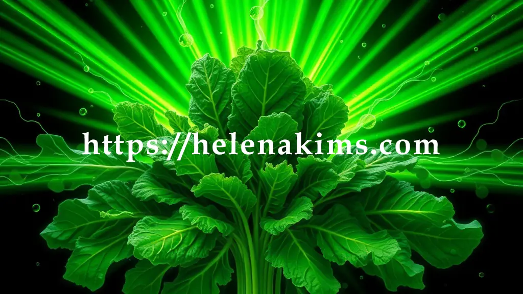 녹색 잎들에서 시작된 밝고 투명한 녹색 빛줄기가 어둡고 추상적인 오염 물질(독소)을 쓸어내며, 맑고 깨끗한 생명력 넘치는 흐름으로 변화시키는 모습.