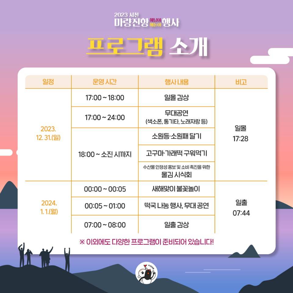 서천 마량진항 해넘이 해돋이 행사 주요 프로그램