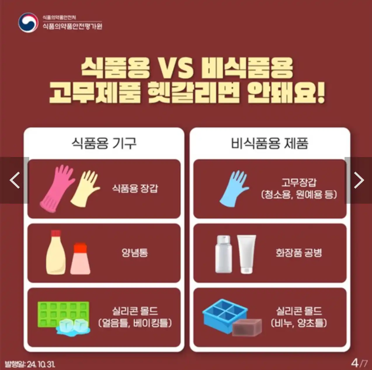 식품용 VS 비식품용 고무제품 비교