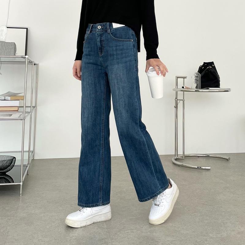기모 입고 세미 와이드 청바지 일자 통청바지 하비 진 데님팬츠 밴딩 스판 빅사이즈