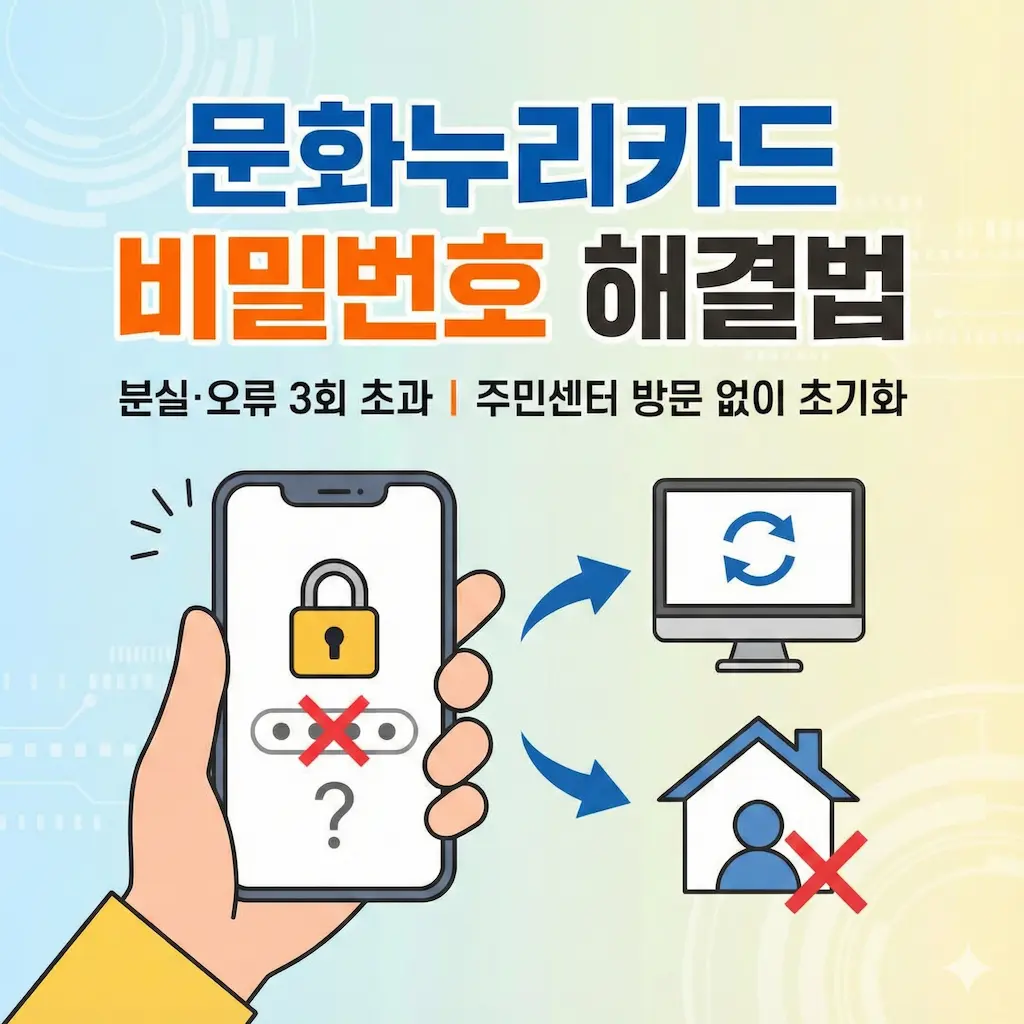문화누리카드 비밀번호 분실 및 오류 3회 초과 해결법｜주민센터 방문 없이 초기화