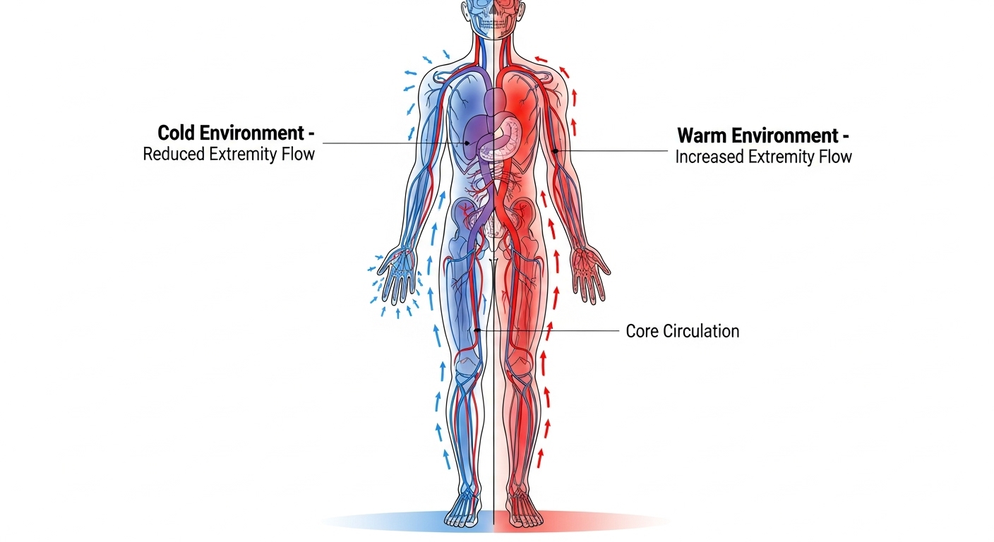 인체 혈액순환 시스템을 보여주는 일러스트레이션. 따뜻한 피가 몸 전체로 원활하게 흐르는 모습