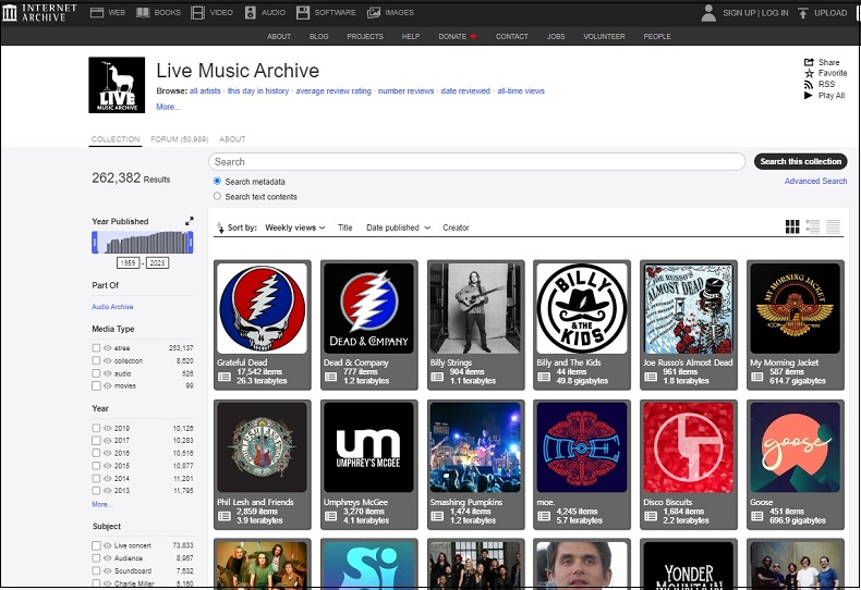 25만 개 이상의 라이브 콘서트 음악 무료 다운로드 사이트 VIDEO: 250,000+ Concert Recordings Are Free to Download Through Live Music Archive