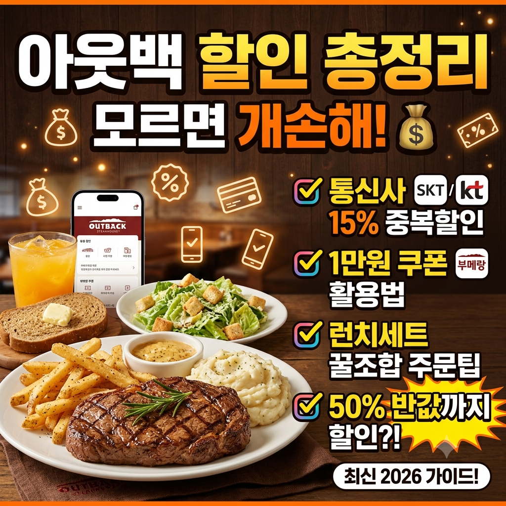 아웃백 할인 총정리 모르면 개손해 통신사 쿠폰 런치세트 반값