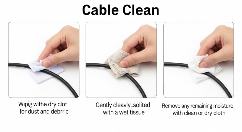 케이블은 부드러운 마른 천으로 닦아주기