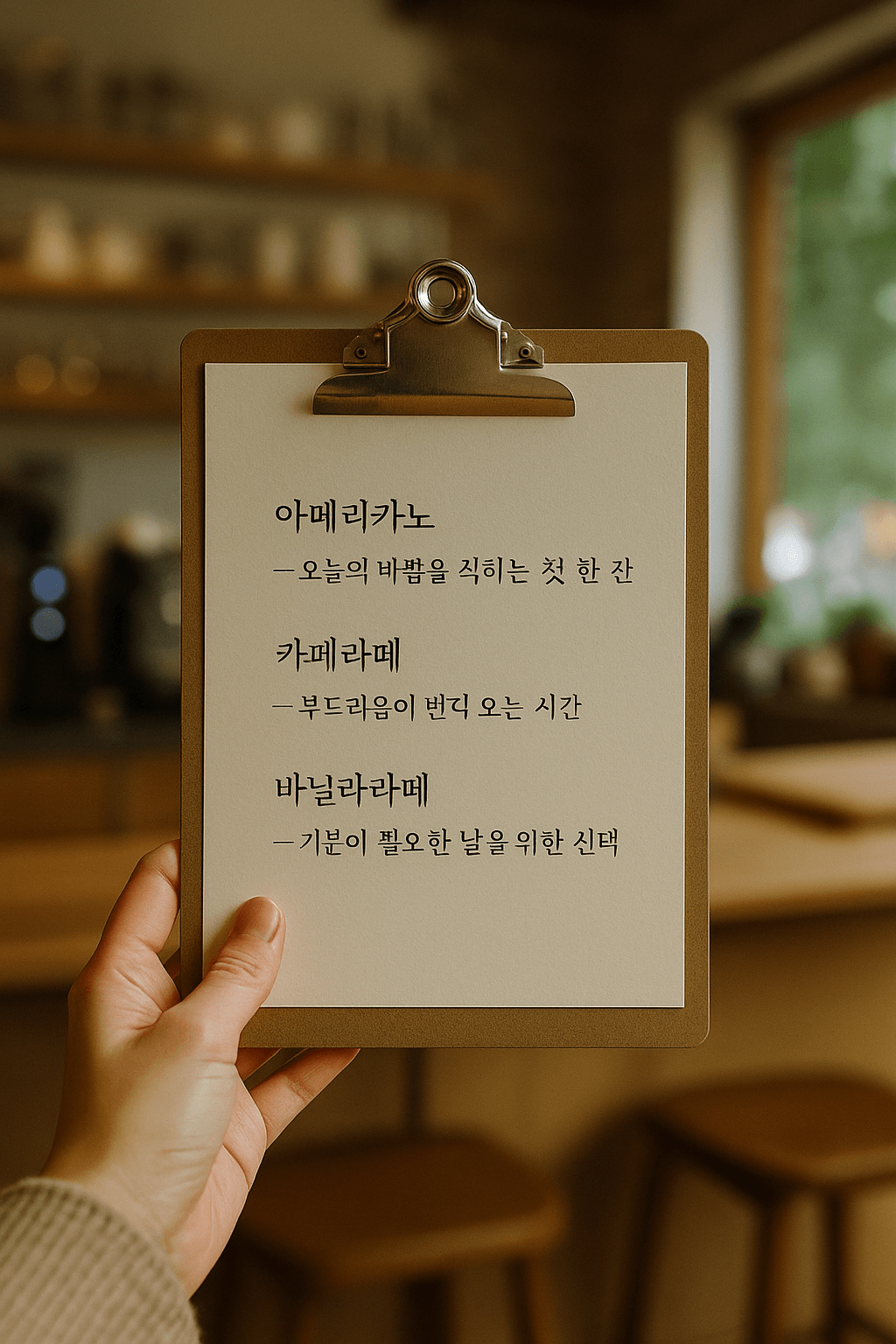 감정 전달 콘텐츠 메뉴판 한 줄