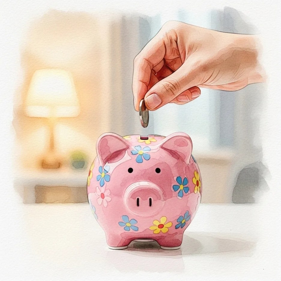 작은 저금통에 동전을 넣으며 좋은 습관을 기르는 손.