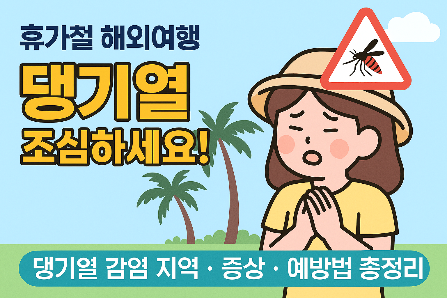 태국, 베트남, 필리핀 여행 시 댕기열 감염에 주의하세요. 증상, 예방법, 귀국 후 조치까지 한눈에 정리한 여름 감염병 예방 블로그입니다.