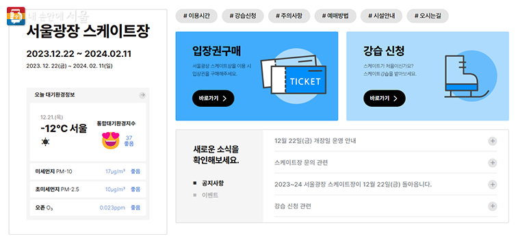 서울광장 스케이트장 누리집 제공