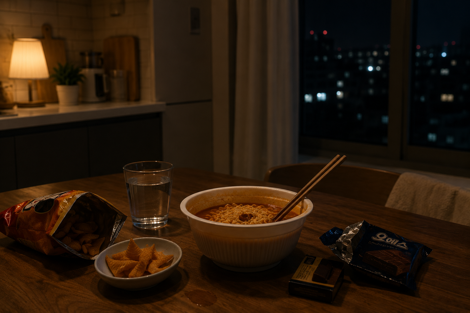 야식 라면 과자