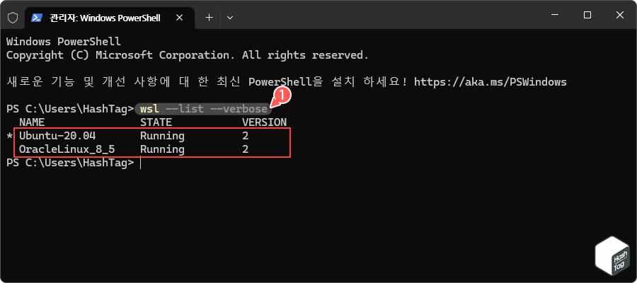 Windows 터미널 실행 > 실행 중인 배포판 확인