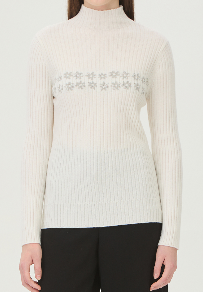 꽃 자카드 골지 터틀넥 니트1