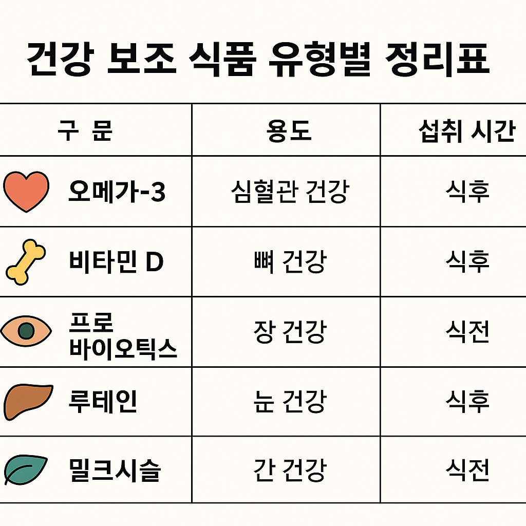 건강 보조 식품 유형별 정리표