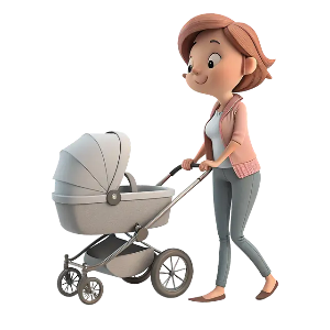 유모차를 끌고있는 여자보호자