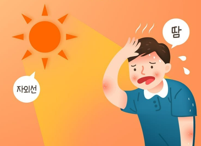 더운 여름 자외선을 받으며 땀을 흘리는 남자 모습