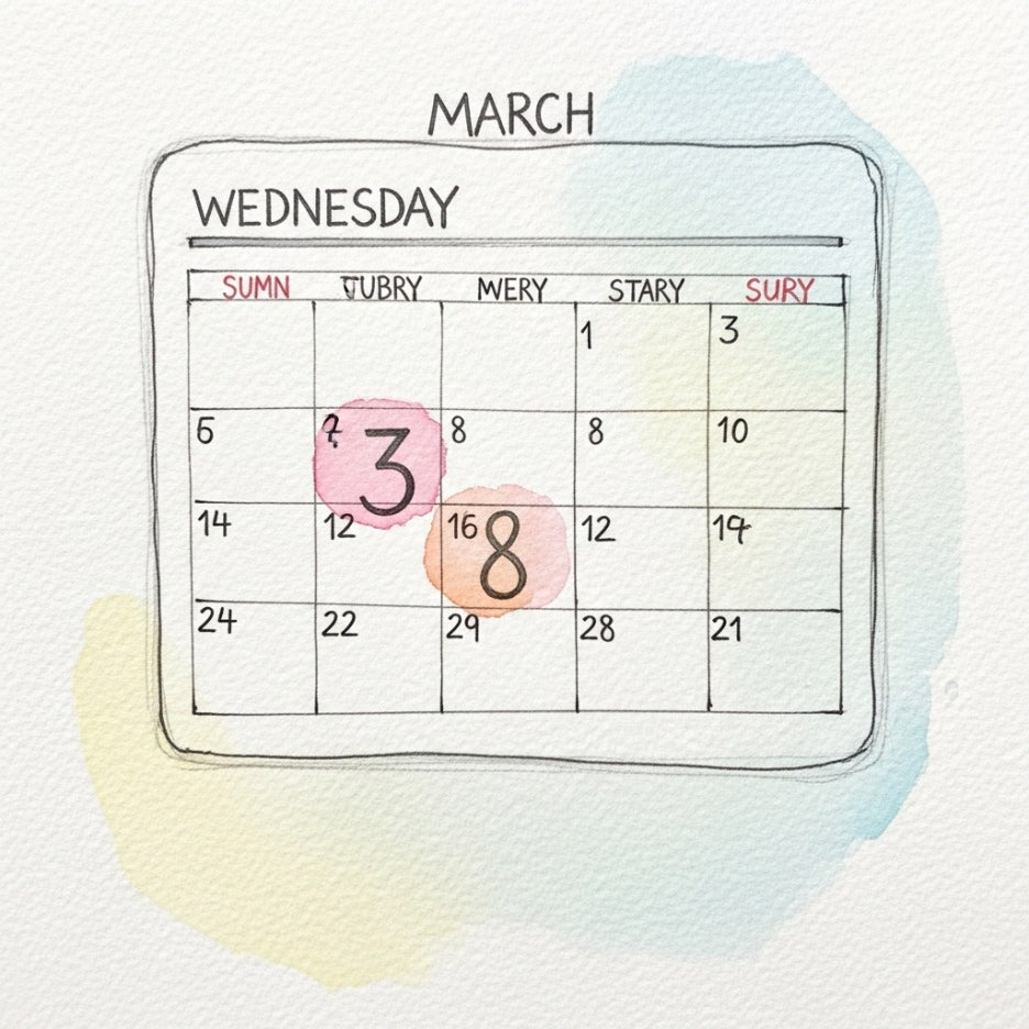 수요일 날짜와 번호가 강조된 수채화 달력