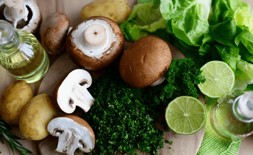 채식주의 식단, 버섯, 감자, 양상주, 파플리, 라임