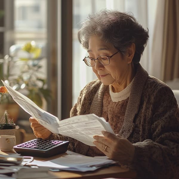 건강보험료를 직접 계산 중인 노년층의 모습