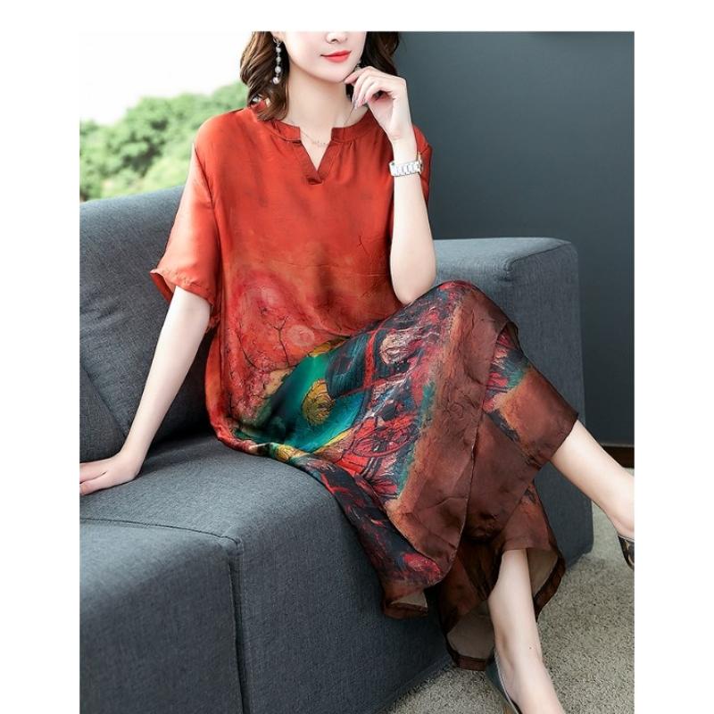 여성용 반팔 투피스 그린