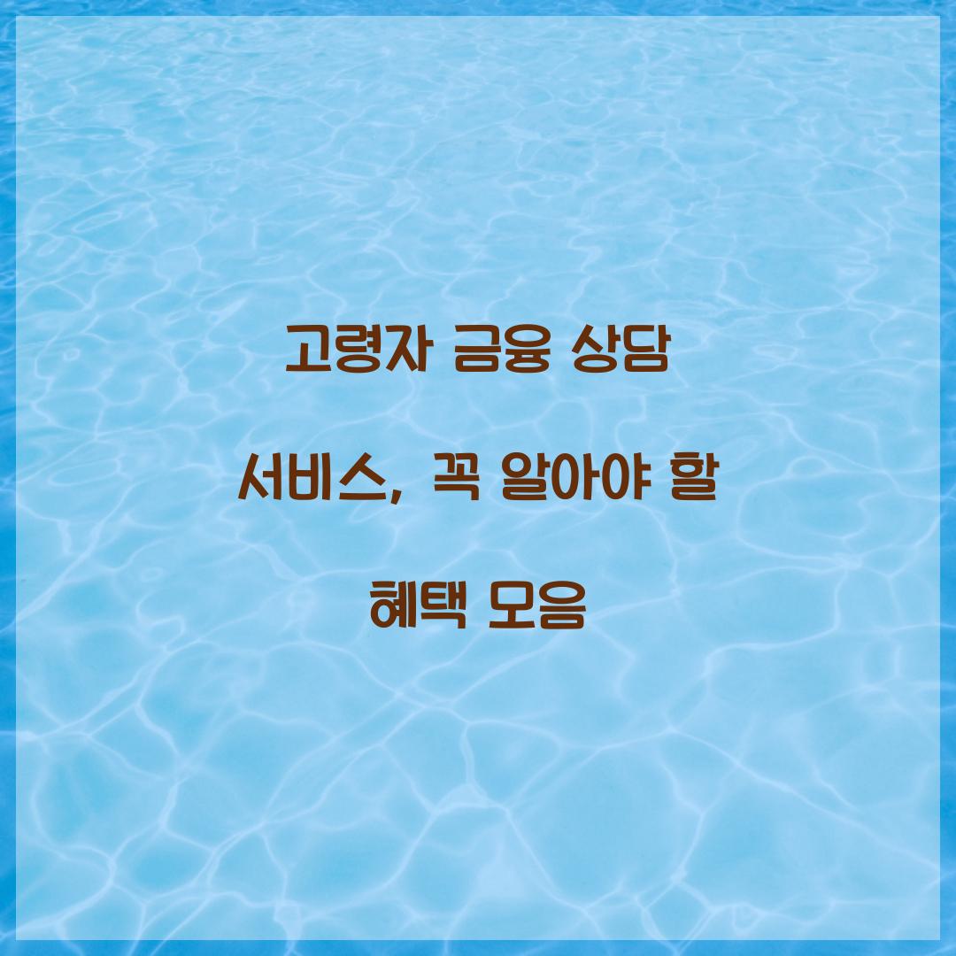 고령자 금융 상담 서비스