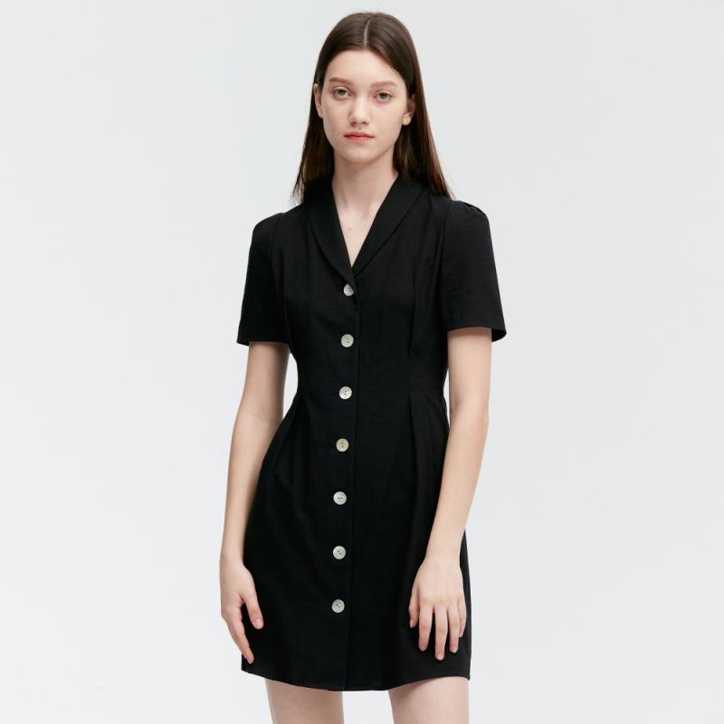 몽돌 MONGDOL 핀턱 린넨 셔츠 카라 미니 원피스 MDOP025BLACK