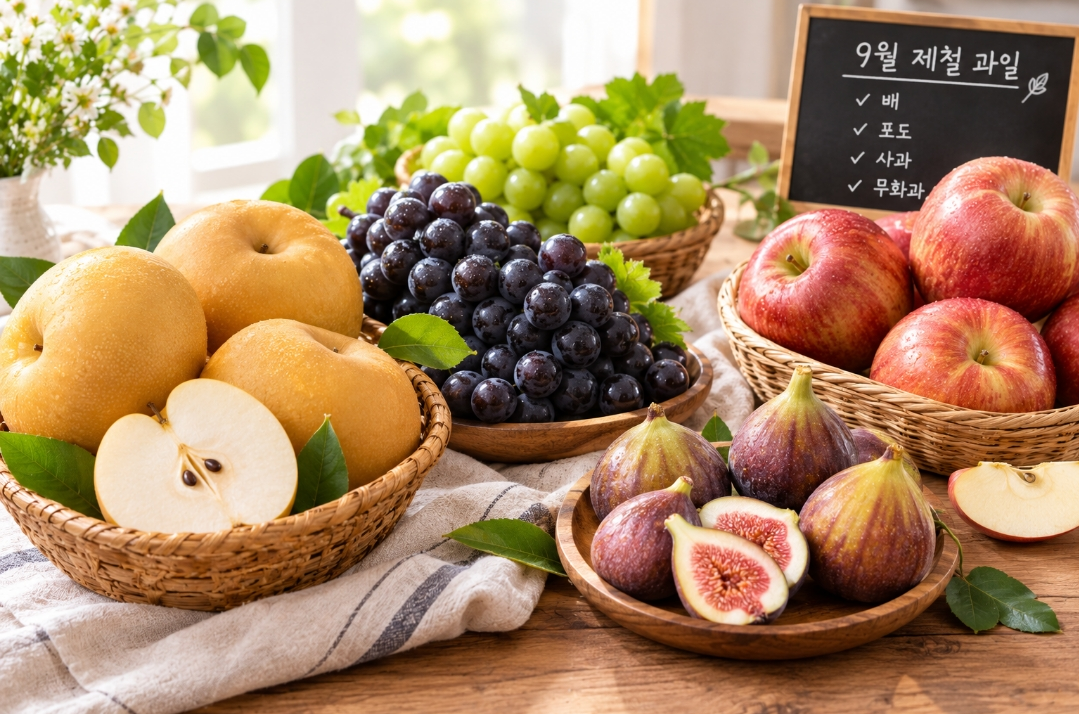 9월 제철 과일, 배, 포도, 사과, 무화과