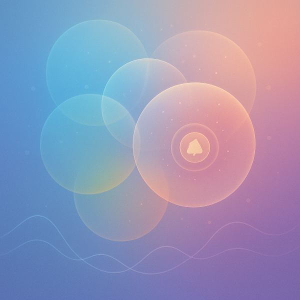 겹쳐진 반투명 구체와 곡선 그래프가 조화를 이루며 지출의 감정적 질서를 표현한 감성적인 데이터 시각화