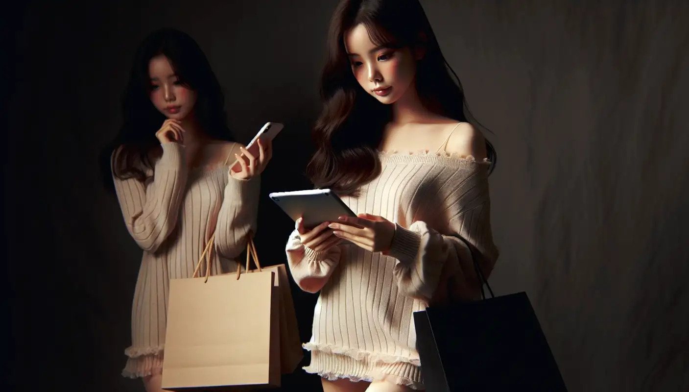 타오바오-이미지검색-오류-해결하며-온라인-쇼핑하는-여성의-모습