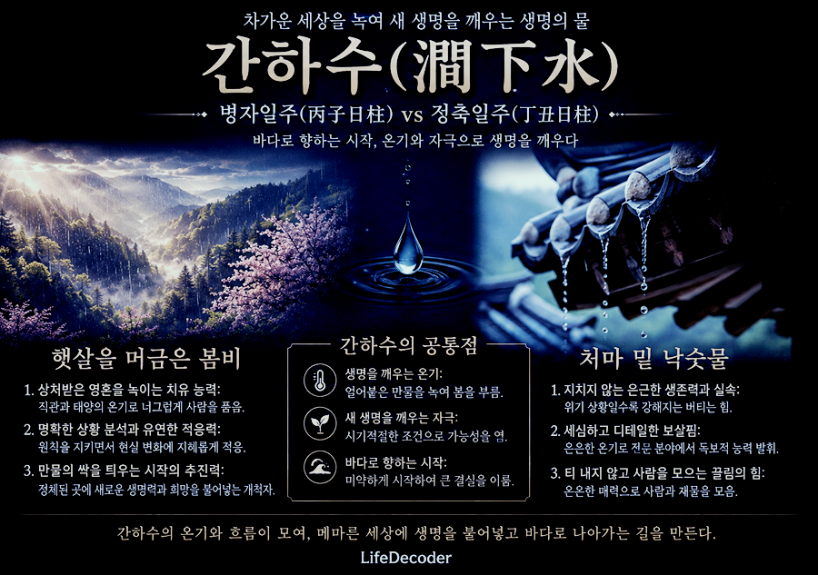 차가운 세상을 녹여 새 생명을 깨우는 병자일주, 정축일주 간하수입니다.