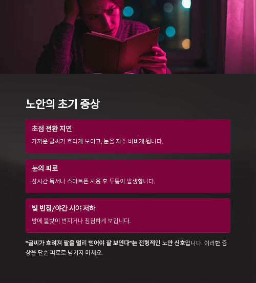 중년 이후 눈 건강의 경고등, 노안 증상과 관리법 완전 정리