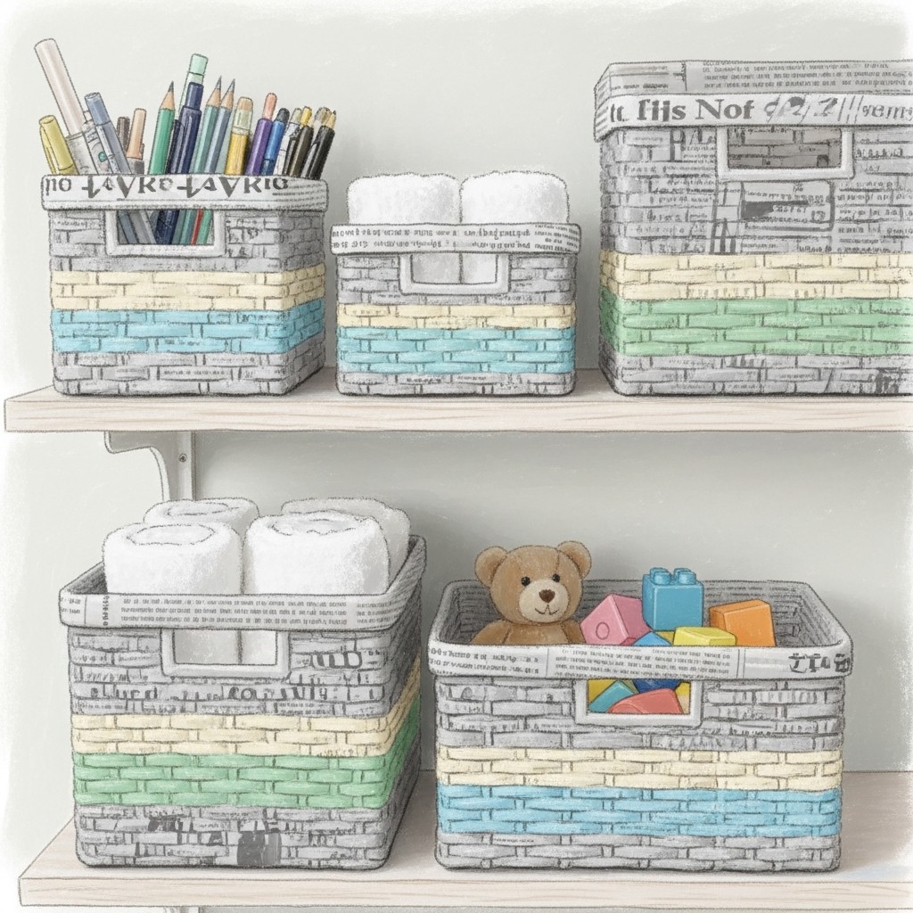 신문지 바구니 수납 활용