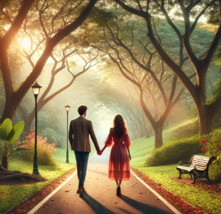 연인이 손을 잡고 걷는 모습을 나타내는 이미지로, 사랑과 신뢰의 상징입니다.