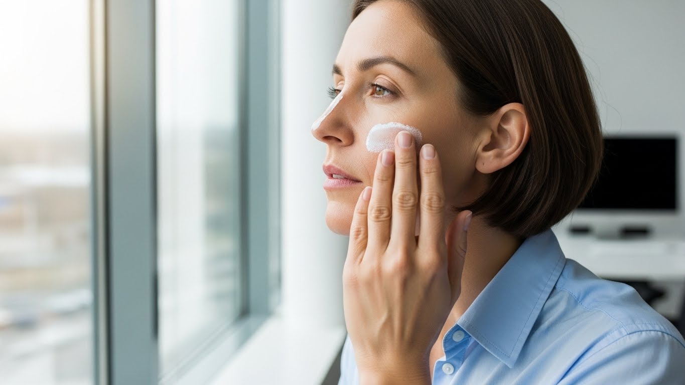 햇빛-노출,-외출-전-자외선-차단제를-바르고-있는-모습입니다.