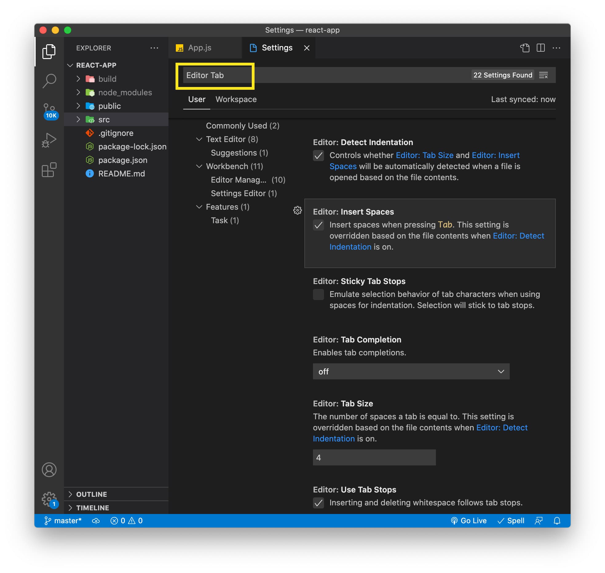 vscode-탭-간격-설정-변경