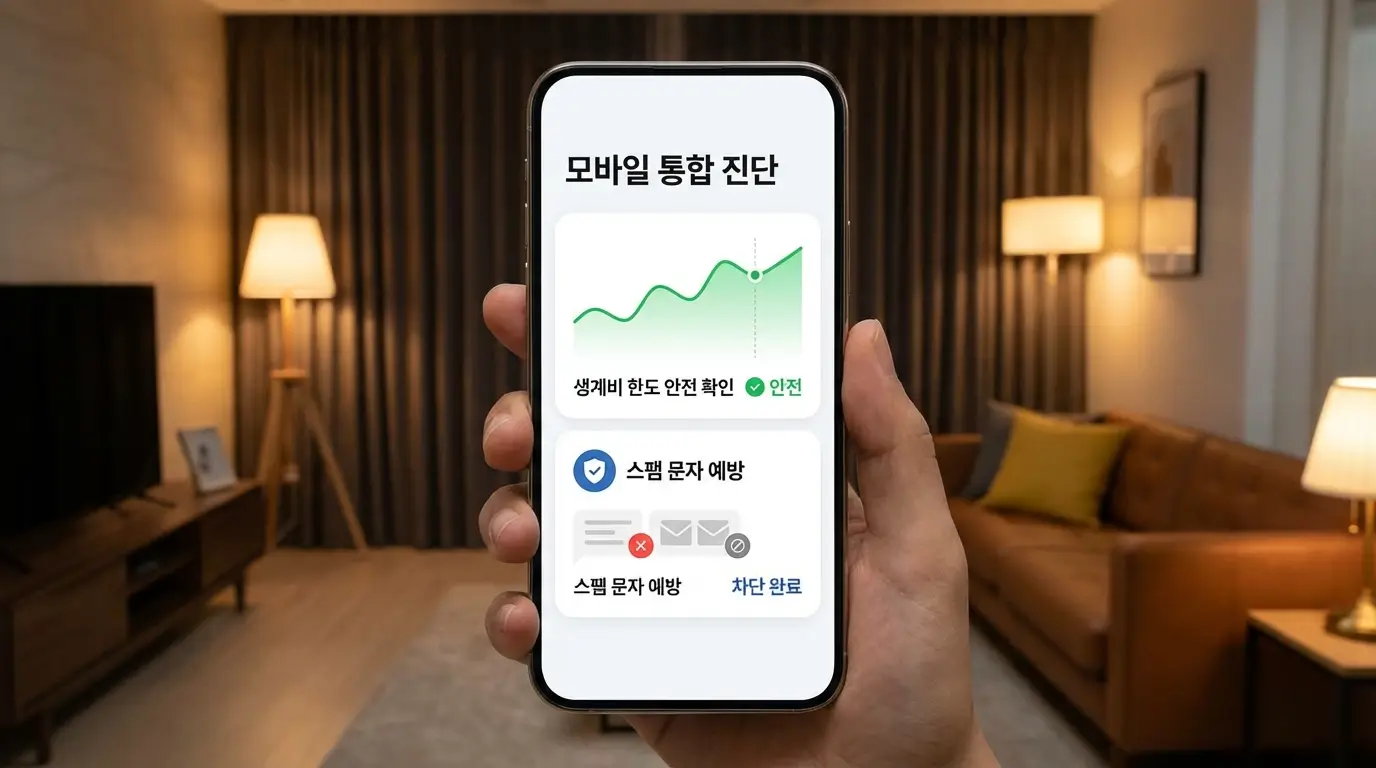 모바일 통합 진단 앱 생계비 한도 안전 확인 및 스팸 문자 예방