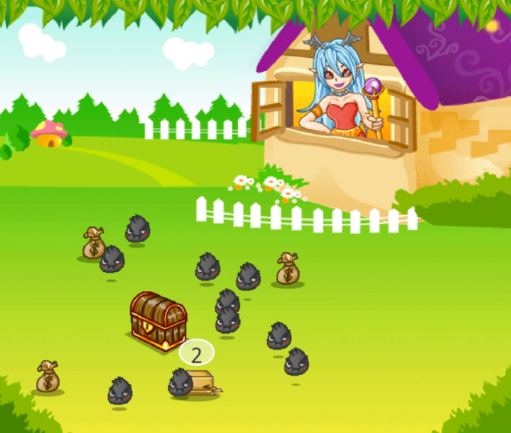 마녀집에서-아이템-훔치기-플래시게임-플레이-마녀가-창문을-열어-마당을-감시하는-화면