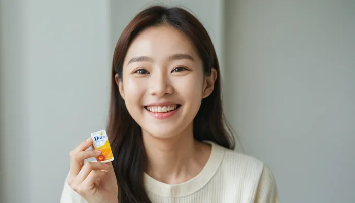 비타민D 소프트젤을 손에 들고 있는 모습