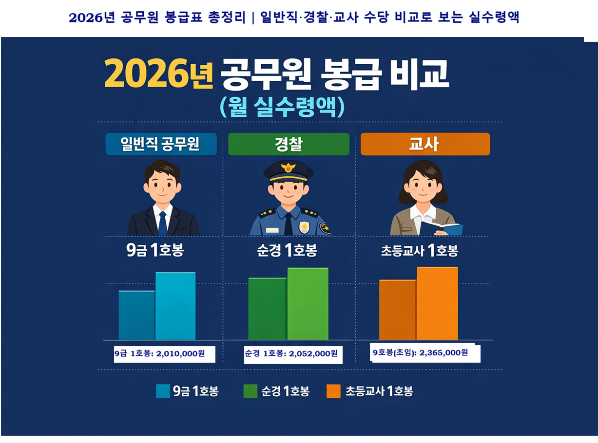 2026년 공무원 봉급표 총정리｜일반직 경찰 교사 수당 비교로 보는 실수령액